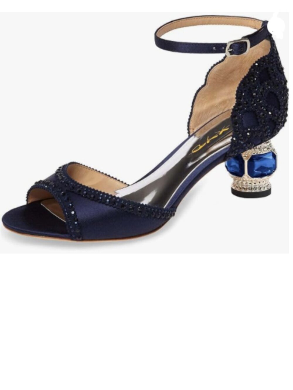 XYD Navy Bridal Evening Heels Peep Toe Rhinestone Studs Block Low Heeled Sandals